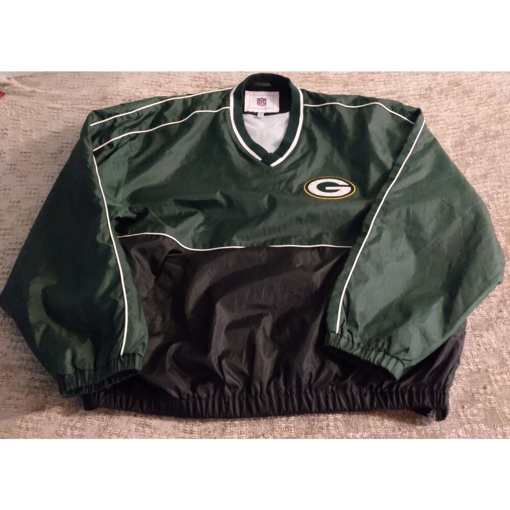 Green Bay Packers Windbreaker Men's Large NFL V-Neck Pullover Jacket Football